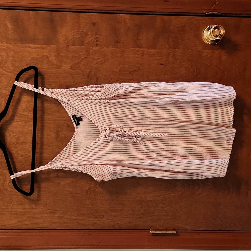 Gently-used, Torrid Candy-Striped Spaghetti Strap Top, Bust Detail, Size 1X